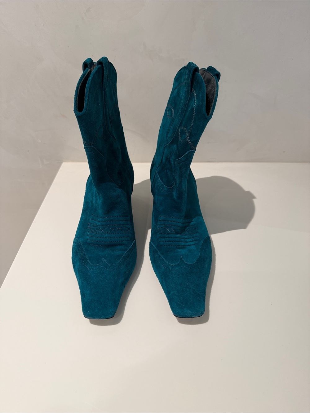 KHAITE Teal Suede Western Ankle Boots - Picture 2 of 4